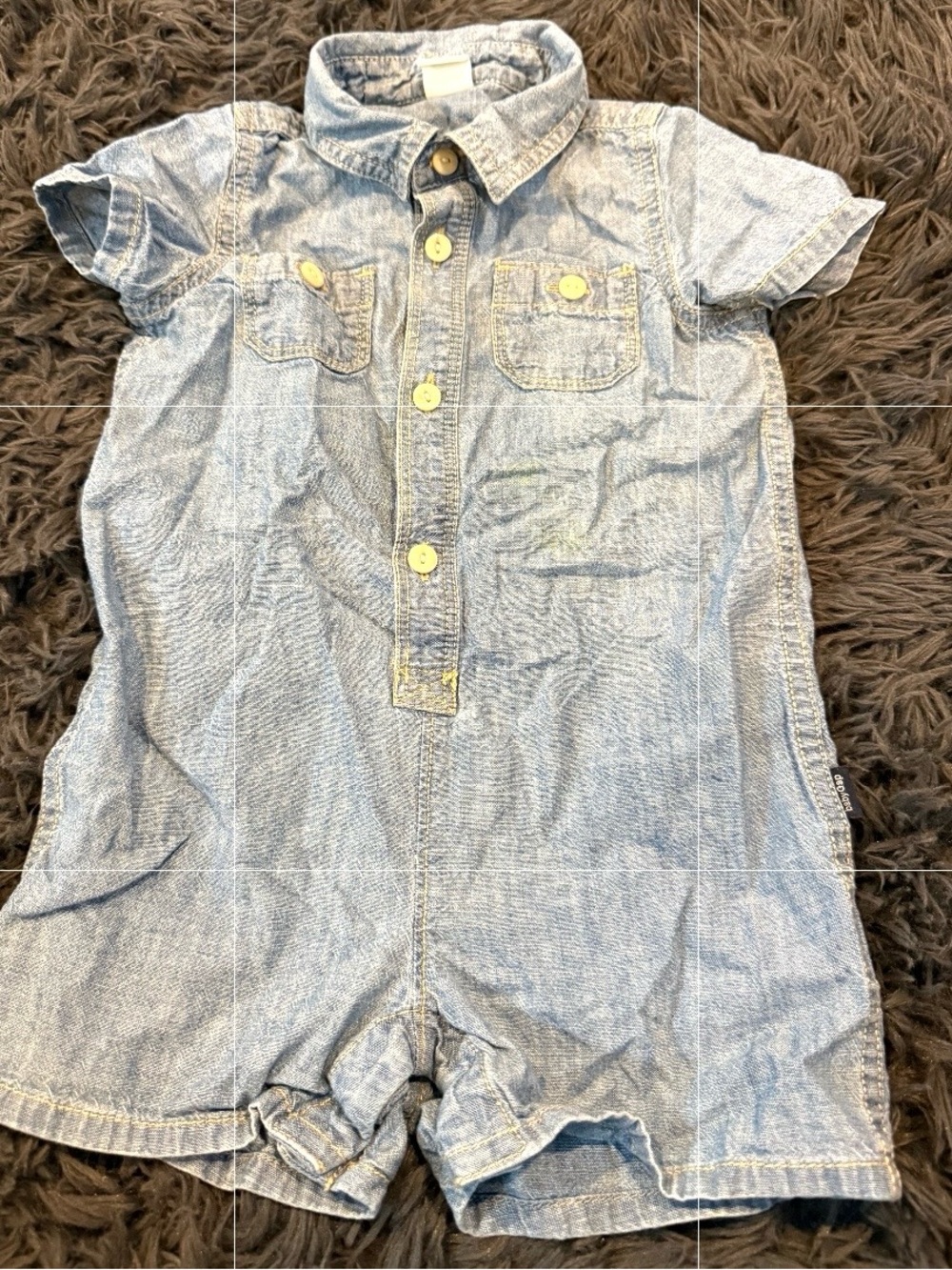 GAP Light Wash Denim Short Romper with Yellow Buttons